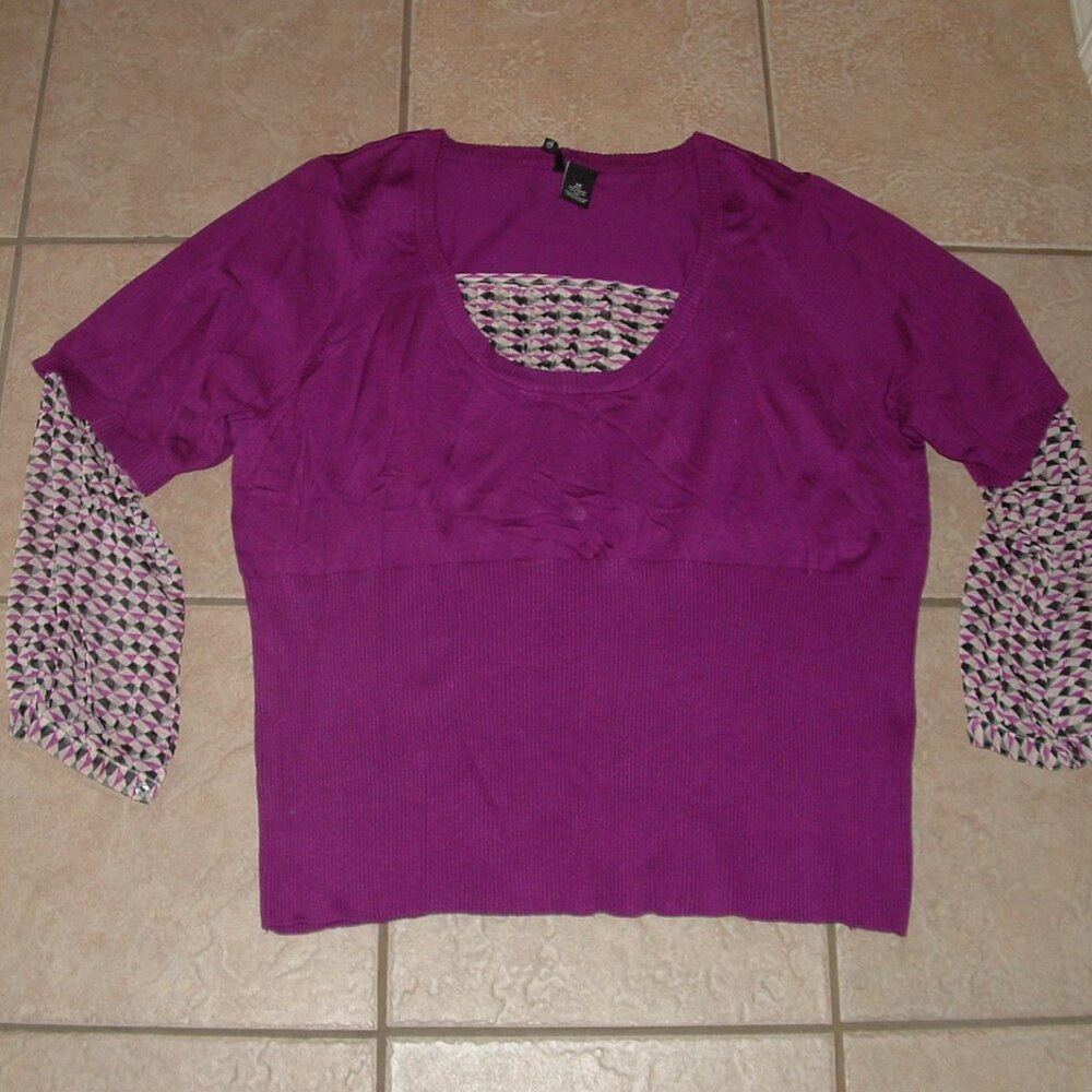 NEW Bright Purple Plus Sz 3X Casual or Dress Stretchy Layered Pullover Sweater